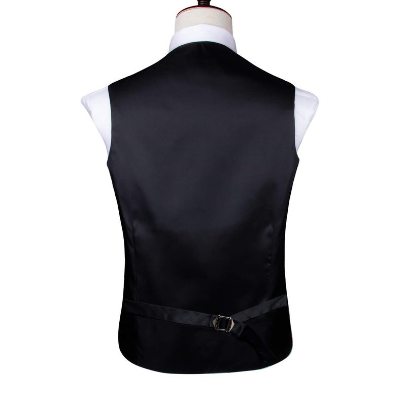 Hi-Tie Stylish Champagne Silk Floral Mens V-Neck Vest and Tie Jacquard Formal Dress Waistcoat for Tuxedo Wedding Party Business - Image 5
